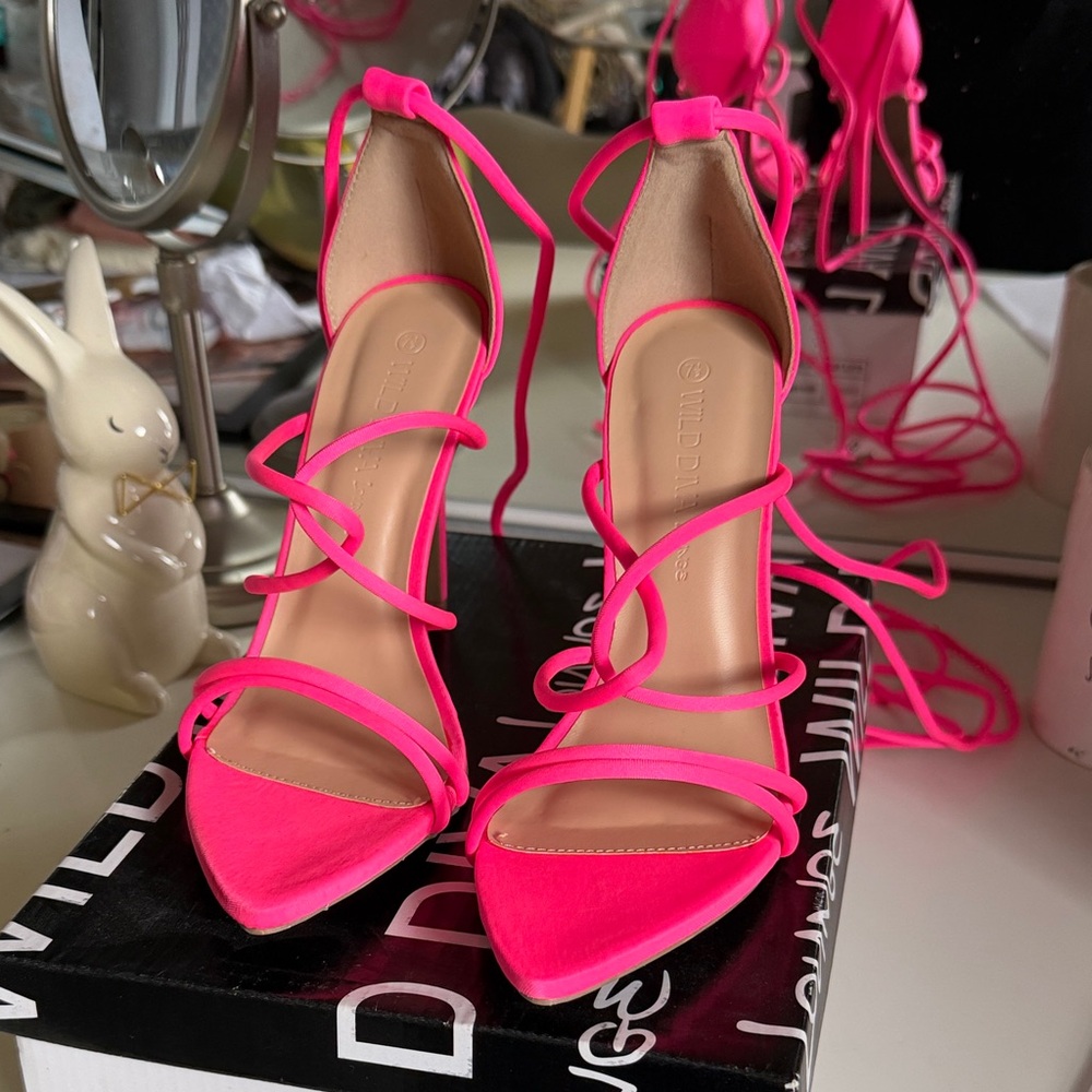 Neon Pink Strappy Heels